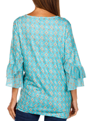 Thumbnail 2: Erin London Erin London Womens 3/4 Ruffle Sleeve Print Top 
