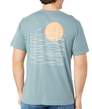 Thumbnail 2: Life is Good Life Is Good Mens Short Sleeve Sunset Waves Tee 