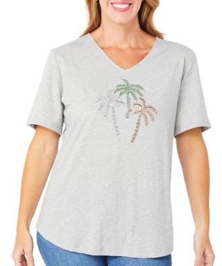 Thumbnail 1: Coral Bay Coral Bay Womens Short Sleeve V-Neck Animal Palms Top 