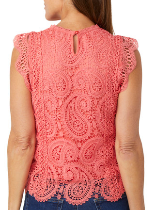 Thumbnail 2: Ellen Tracy Ellen Tracy  Flutter Sleeveless Lace Top 