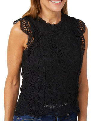 Thumbnail 1: Ellen Tracy Ellen Tracy  Flutter Sleeveless Lace Top 