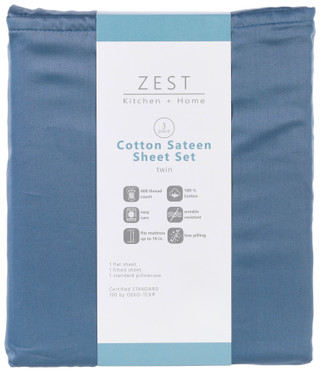 Thumbnail 3: Zest Kitchen + Home ZEST Kitchen + Home Cotton Sateen Sheet Set - Blue Mirage 