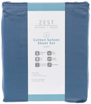 Thumbnail 4: Zest Kitchen + Home ZEST Kitchen + Home Cotton Sateen Sheet Set - Blue Mirage 