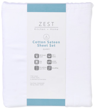Thumbnail 1: Zest Kitchen + Home ZEST Kitchen + Home Cotton Sateen Sheet Set - Snow White 