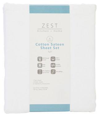 Thumbnail 4: Zest Kitchen + Home ZEST Kitchen + Home Cotton Sateen Sheet Set - Snow White 