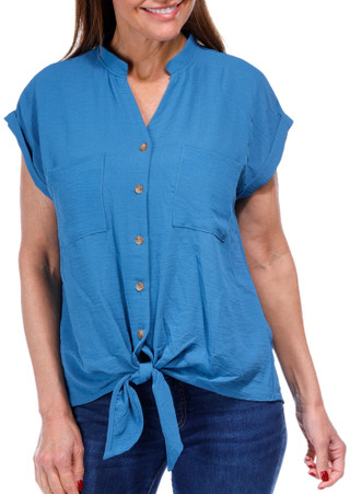 Thumbnail 1: Good Days Only Women's Solid Button Down Tie Front Top 