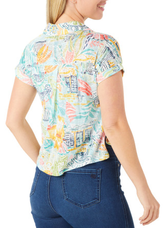 Thumbnail 2: Casey Key Women's Petite Coastal Print Button Down Top 