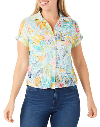 Thumbnail 1: Casey Key Women's Petite Coastal Print Button Down Top 
