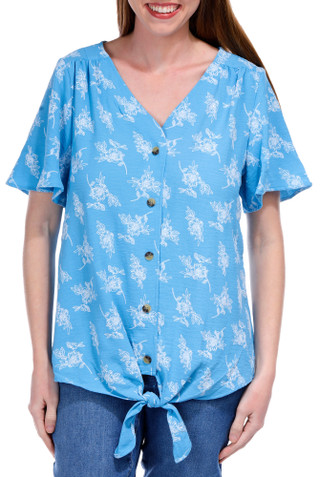 Thumbnail 1: Women's Floral Print Tie Front Top 