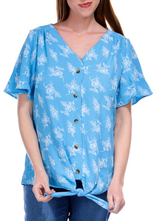 Thumbnail 3: Women's Floral Print Tie Front Top 