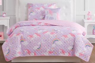 Thumbnail 2: My World My World Kids Rainbow Unicorn Quilt Set 