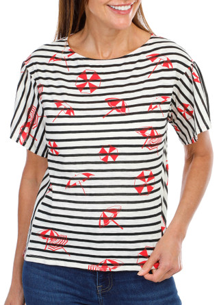 Thumbnail 1: Who wear what when where Women's Stripe Umbrella Printed Top 