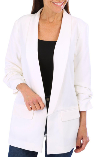 Thumbnail 1: Blue Sol Blue Sol Womens Solid 3/4 Ruched Sleeve Crepe Blazer 