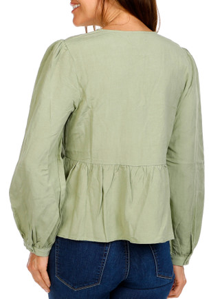 Thumbnail 2: Lost + Wander Women's Solid Peplum Peasant Top 