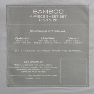 Thumbnail 3: IENJOY HOME IEnjoy Home 300 TC 4 Pc Bamboo Grey Sheet Set 