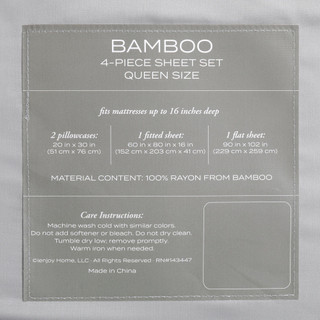 Thumbnail 4: IENJOY HOME IEnjoy Home 300 TC 4 Pc Bamboo Grey Sheet Set 
