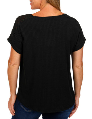 Thumbnail 2: RIO & RIAN Rio & Rian Womens Solid Ribbed Short Sleeve Top 