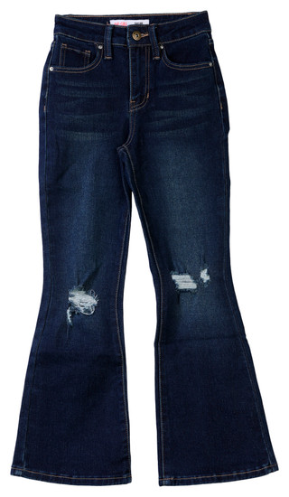 Thumbnail 1: YMI YMI Big Girls Flare Distressed Dark Denim Jeans 