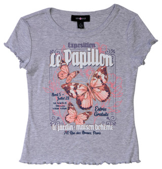 Thumbnail 1: Amy Byer Amy Byer Big Girls Short Sleeve Grey Butterfly Tee 