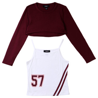 Thumbnail 1: Amy Byer Amy Byer Big Girls 2 Pc Varsity Style Tops Set 