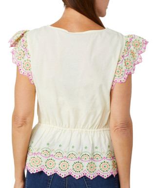 Thumbnail 2: Democracy Democracy Womens Short Sleeve Flounce Embroidered Top 