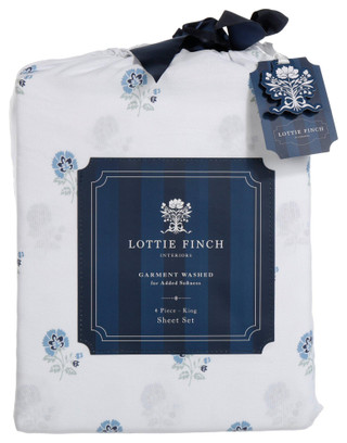 Thumbnail 1: LOTTIE FINCH Lottie Finch 4 Pc Sheet Set - King Blue Damask 