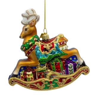 Thumbnail 3: BELLISIMO Bellissimo 5.5 in. Glass Rocking Deer Ornament 