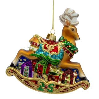 Thumbnail 1: BELLISIMO Bellissimo 5.5 in. Glass Rocking Deer Ornament 