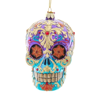 Thumbnail 1: BELLISIMO Bellissimo 4.75 in. Glass Sugar Skull Ornament 