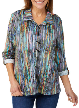 Thumbnail 1: Erin London Erin London Womens Long Sleeve Buttoned Down Crinkle Top 
