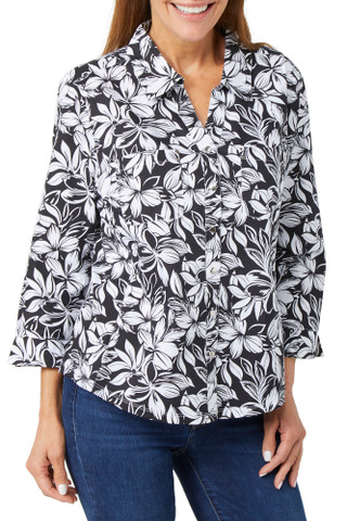 Thumbnail 1: Coral Bay Coral Bay Womens 3/4 Sleeve Button Down Print Top 