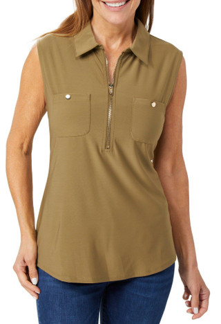 Thumbnail 1: CARMEN MARC VALVO Carmen Marc Valvo Womens Sleeveless Zip Collar Top 