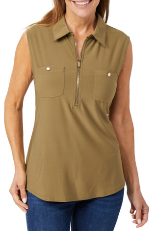 Thumbnail 1: CARMEN MARC VALVO Carmen Marc Valvo Womens Sleeveless Zip Collar Top 