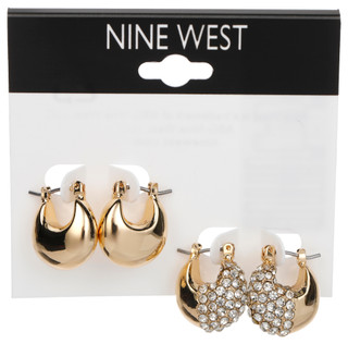 Thumbnail 1: NINE WEST Nine West 2 Pk Puffy Hoop Post Back Earrings Set 