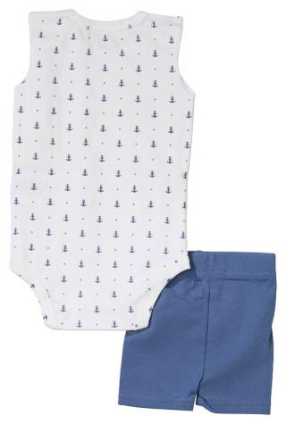 Thumbnail 3: MONTEE Montee Baby Boys 2 Pc Anchor Onesie Shorts Set 