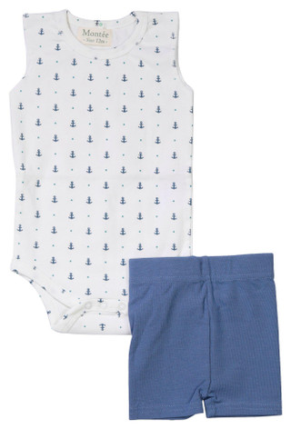 Thumbnail 1: MONTEE Montee Baby Boys 2 Pc Anchor Onesie Shorts Set 