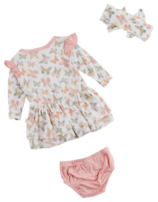 Thumbnail 2: MILKBERRY Milkberry Baby Girls 3 Pc Butterfly Dress Set 