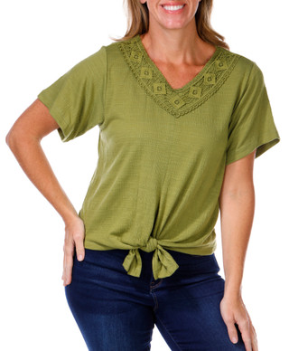 Thumbnail 1: Thomas & Olivia Thomas & Olivia Petite Short Sleeve Lace Trim Top 