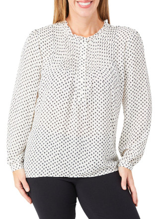 Thumbnail 1: Adrianna Papell Adrianna Papell Womens Long Sleeve Dotted Pintuck Top 