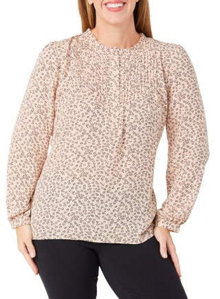 Thumbnail 1: Adrianna Papell Adrianna Papell Womens Long Sleeve Floral Pintuck Top 