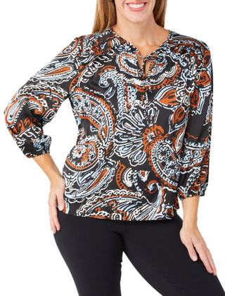 Thumbnail 1: Rafaella Rafaella Womens 3/4 Sleeve Paisley Print Top 