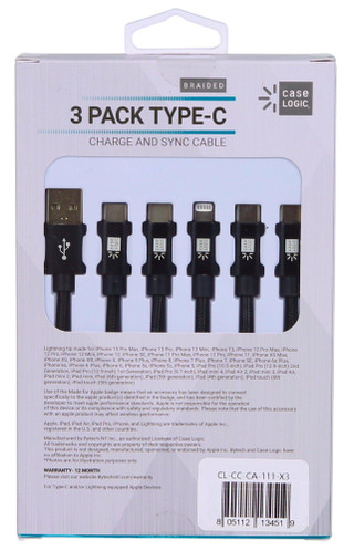 Thumbnail 2: Case Logic 3 Pk Type-C Charge & Sync Cable Cords 
