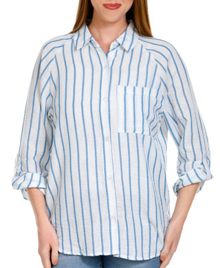 Thumbnail 1: Juniors Stripe Print Butto Down Top 