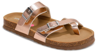 Thumbnail 1: Girls Metallic Toe Loop Footbed Sandals 