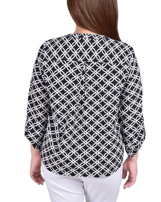 Thumbnail 3: NY COLLECTION NY Collection Plus 3/4 Sleeve Roll Tab Neck Blouse 