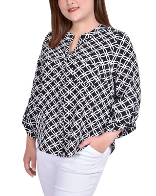 Thumbnail 2: NY COLLECTION NY Collection Plus 3/4 Sleeve Roll Tab Neck Blouse 
