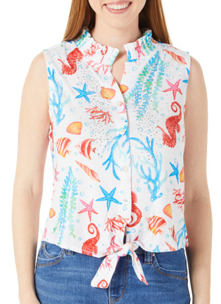 Thumbnail 1: Onque Casual Women's Petite Coastal Print Top 