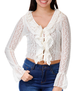 Thumbnail 1: Jolie & Joy Jolie & Joy Juniors Long Sleeve Ruffle Lace Top 