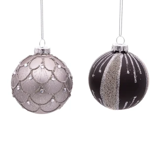 Thumbnail 2: Kurt Adler Kurt Adler 6 Pc. Silver & Black Jeweled Glass Ornament Set 