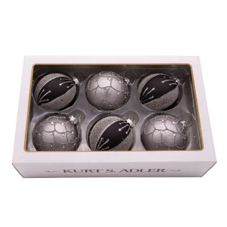 Thumbnail 1: Kurt Adler Kurt Adler 6 Pc. Silver & Black Jeweled Glass Ornament Set 